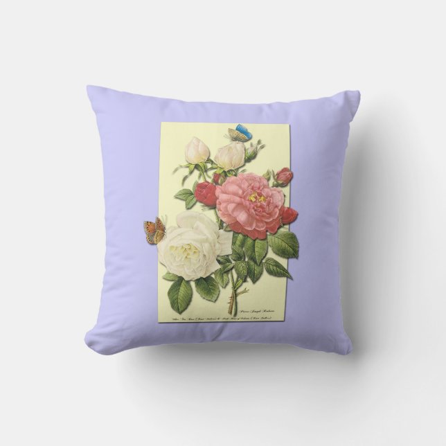 Botaniskt Rosa Vit ros Butterfly Pillow Kudde (Framsida)