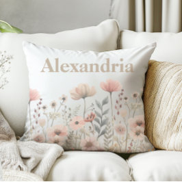 Botaniskt Rosa Watercolor Wildblommor Kudde