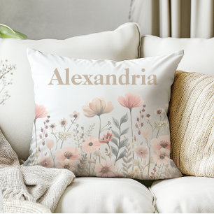 Botaniskt Rosa Watercolor Wildblommor Kudde