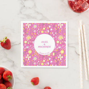 Botaniskt Rosa Wildblomme Blommönster Napkins Pappersservett