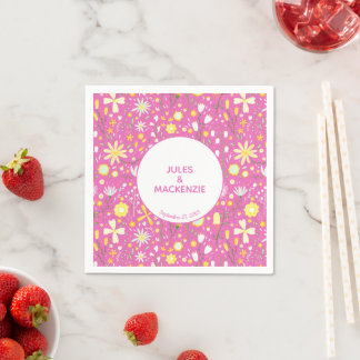 Botaniskt Rosa Wildblomme Blommönster Napkins Pappersservett