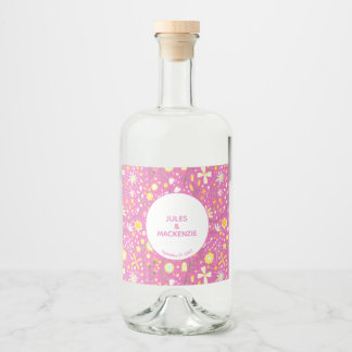 Botaniskt Rosa Wildblomme Blommönster Spritflaskor Etikett