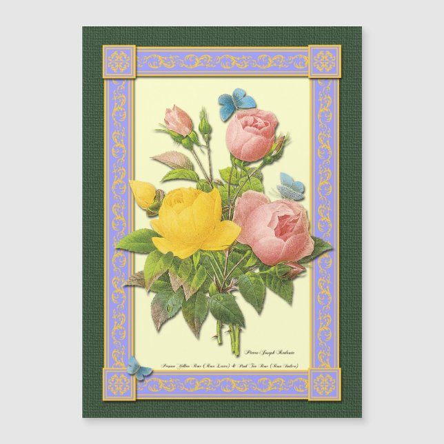 Botaniskt rosbouquet och fjärilar magnet (Framsida)