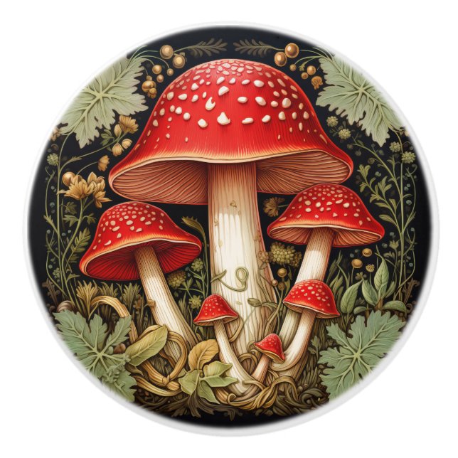Botaniskt rött Amanita Muscaria 3D Effect Mushroom Knopp (Framsidan)