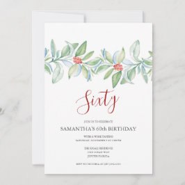 Botaniskt rött och Grönt Jul 60:e födelsedagen Inbjudningar