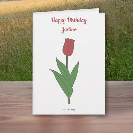 Botaniskt rött tulip Pastel Flower Birthday Card Kort