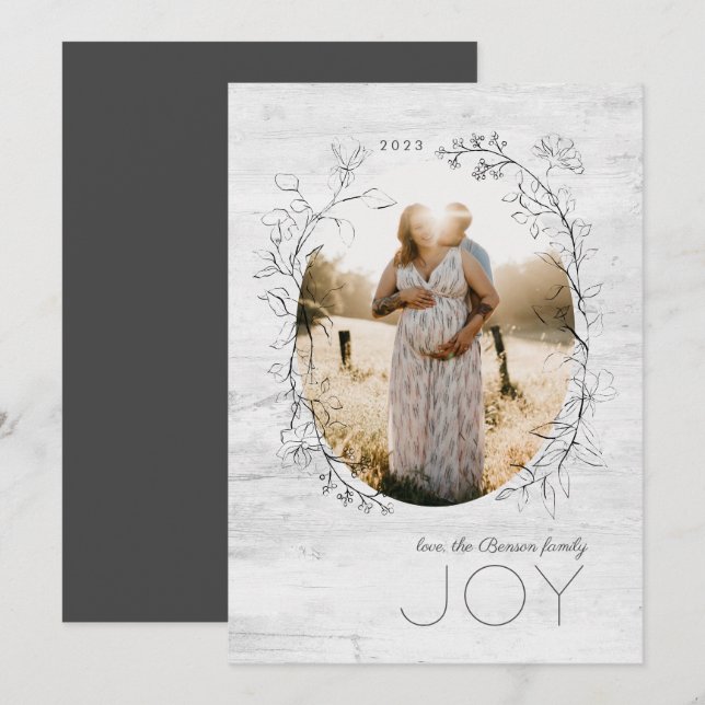 Botaniskt sketchoval Ram Grått-Helgdag-kort Julkort (Fram/baksida)