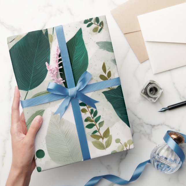 Botaniskt skogsblad Vitt blommönster Presentpapper (Gifting)