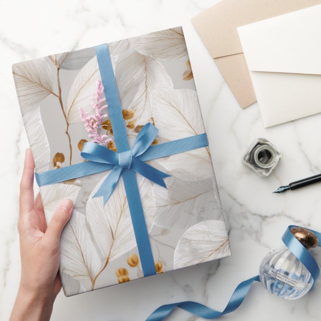 Botaniskt skogsblad Vitt blommönster Presentpapper (Gifting)