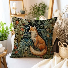 Botaniskt skogskog Fox William Morris Inspired Kudde
