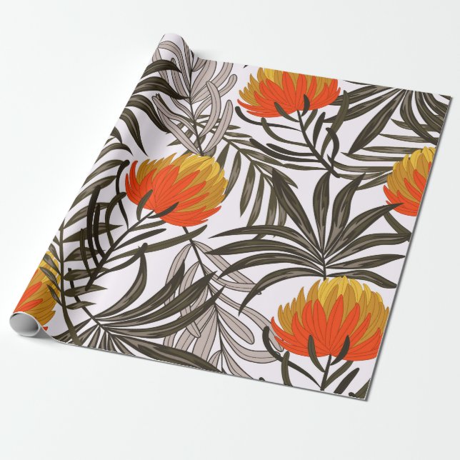 Botaniskt sömlöst tropiskt mönster med skarp pl presentpapper (Utrullad)