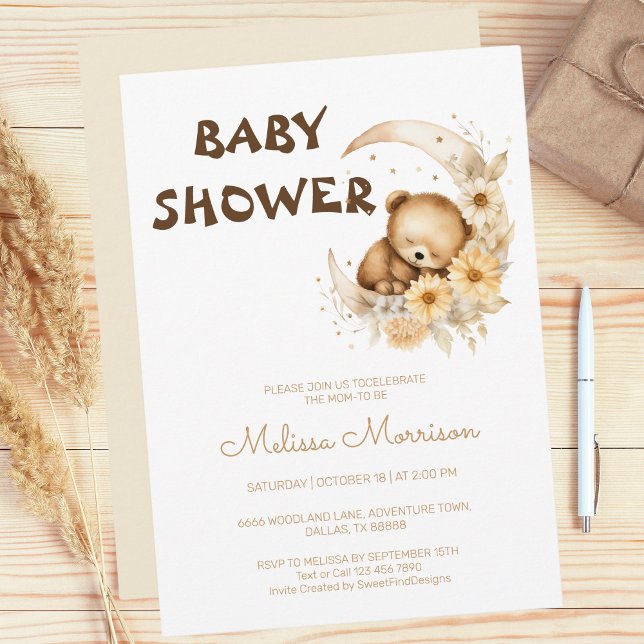 Botaniskt sommarvilt Lycklig-björn Pojke Shower Inbjudningar (Botanical Summer Wildly Happy Bear Baby Boy Shower Invitation)