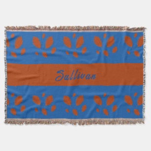 Botaniskt Söt Brown Löv på Royal Blue Design Filt