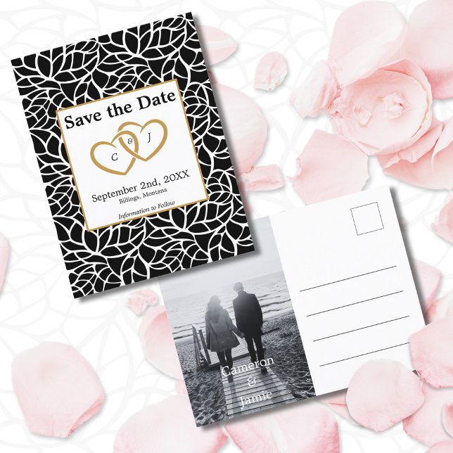 Botaniskt spara datumet Svartvit Bröllop tema Vykort (Botanical Save the Date Black White Wedding Theme Postcard)