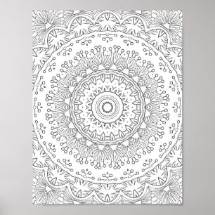 Botaniskt spetsmandalamönster för färgläggning kon poster