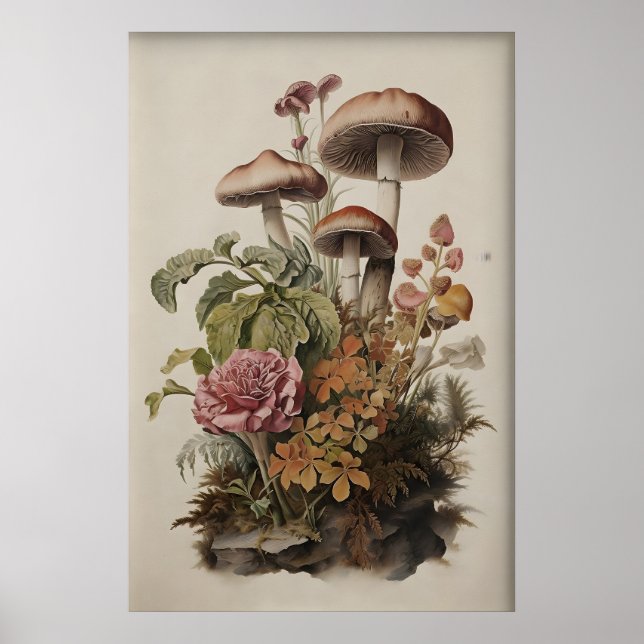 Botaniskt svamptryck, Boho Moss Fern Poster (Framsidan)