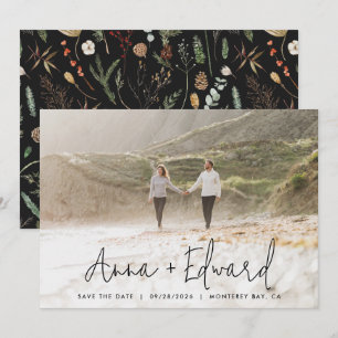 botaniskt svart, modernt foto S i bröllop Spara Datumet