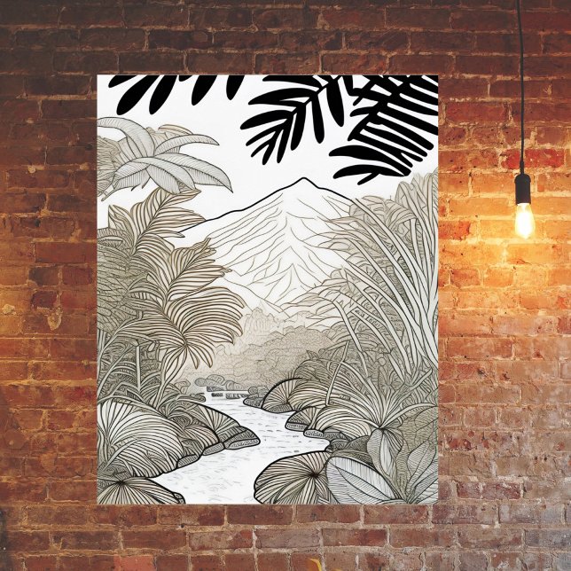 Botaniskt svart regnskogslinje Teckning Poster (Skapare uppladdad)