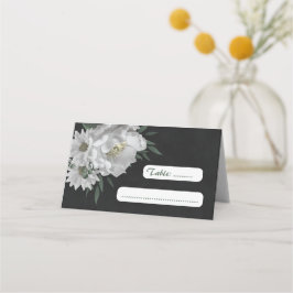 botaniskt svart romantisk vit blomma placeringskort