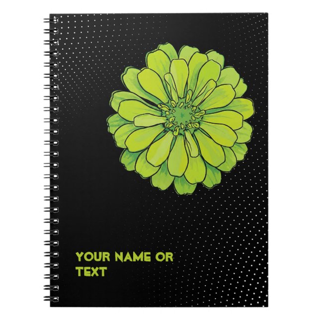 Botaniskt syragrönt: 'Avund' Zinnia Pop Art Anteckningsbok (Framsidan)