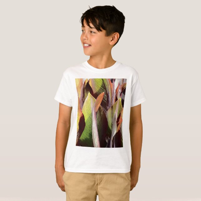 botaniskt tema löv mönster t shirt (Hel framsida)