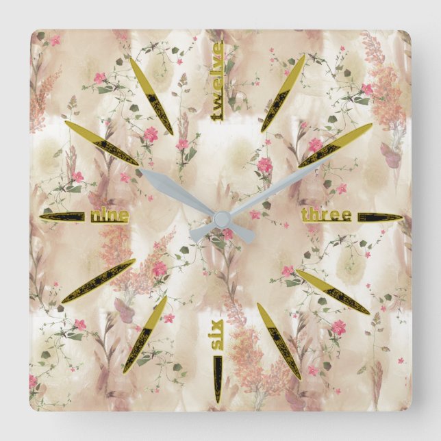 Botaniskt tema med Neutralt på hösten Fyrkantig Klocka (Framsida)