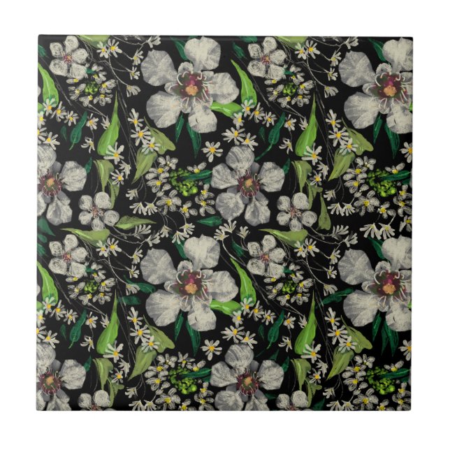 Botaniskt trädgård - Blommönstret Vintage Kakelplatta (Framsidan)