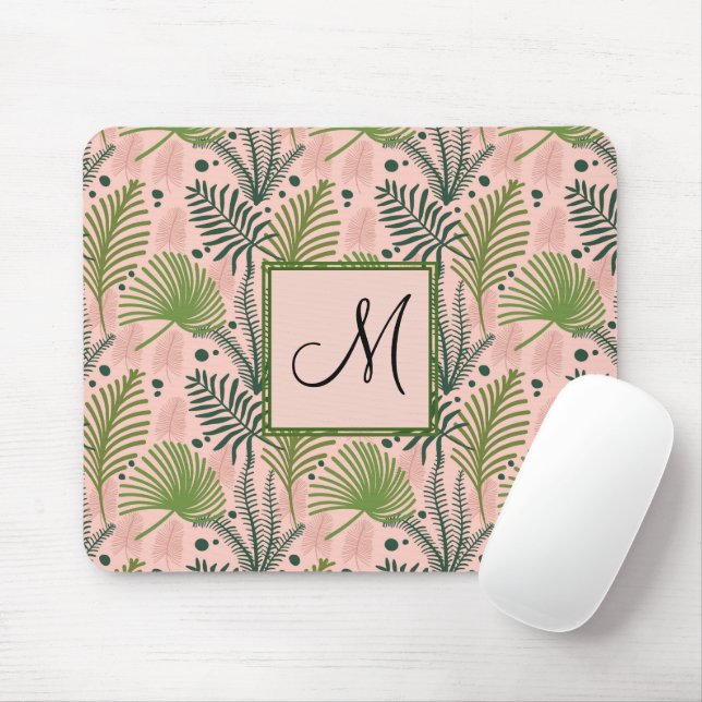 Botaniskt Tropical Löv Monogram Rosa Anpassningsba Musmatta (Med mus)