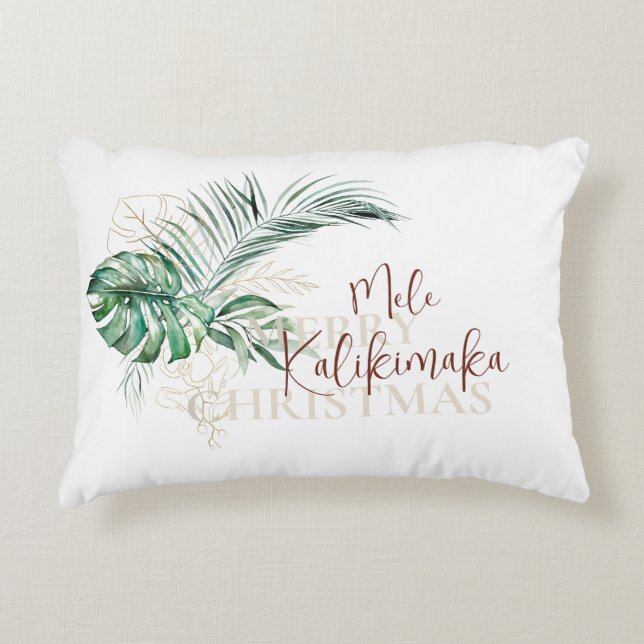 Botaniskt Tropical Mele Kalikimaka | Jul Prydnadskudde (Framsidan)