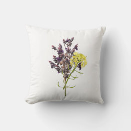 Botaniskt utkast av lavender & Gult Wildblome Kudde