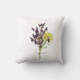 Botaniskt utkast av lavender & Gult Wildblome Kudde
