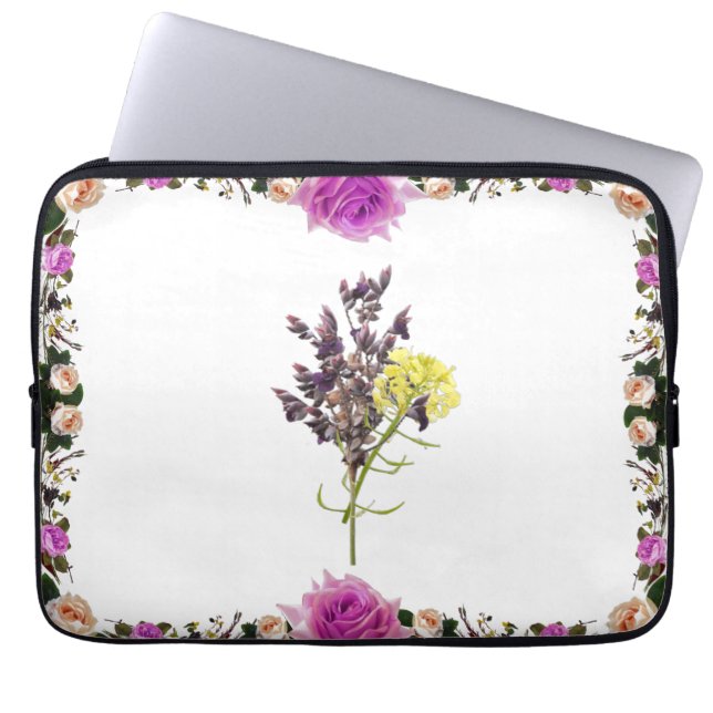 Botaniskt utkast av lavender & Gult Wildblome Laptop Fodral (Framsidan)
