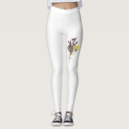 Botaniskt utkast av lavender & Gult Wildblome Leggings