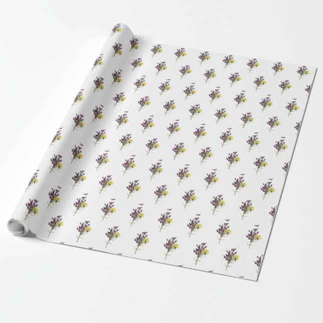 Botaniskt utkast av lavender & Gult Wildblome Presentpapper (Utrullad)