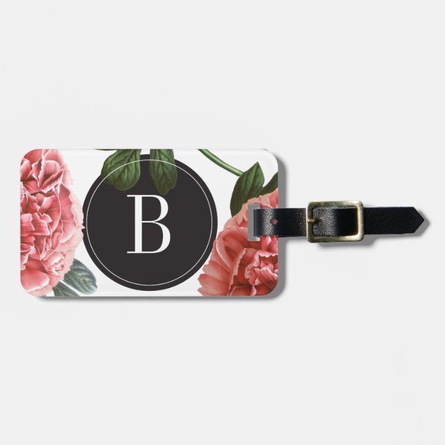 Botaniskt utskrift av monogram Vintage | Bagagetag Bagagebricka (Horisontell Framsida)