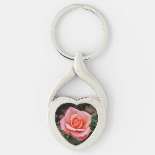 Botaniskt utskrift av rumänsk Ro Twisted Heart Silverfärgad Nyckelring