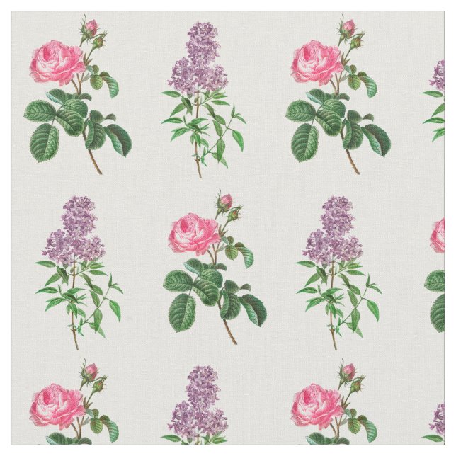 Botaniskt utskrift från ro och Lilac Tyg (Närbild)