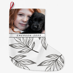 Botaniskt utskrift med foto och Namn svart Stor Julstrumpa