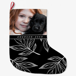Botaniskt utskrift med foto och Namn svart Stor Julstrumpa