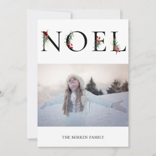 Botaniskt utsmyckat NOEL Platt Högtidlig Fotokort Julkort
