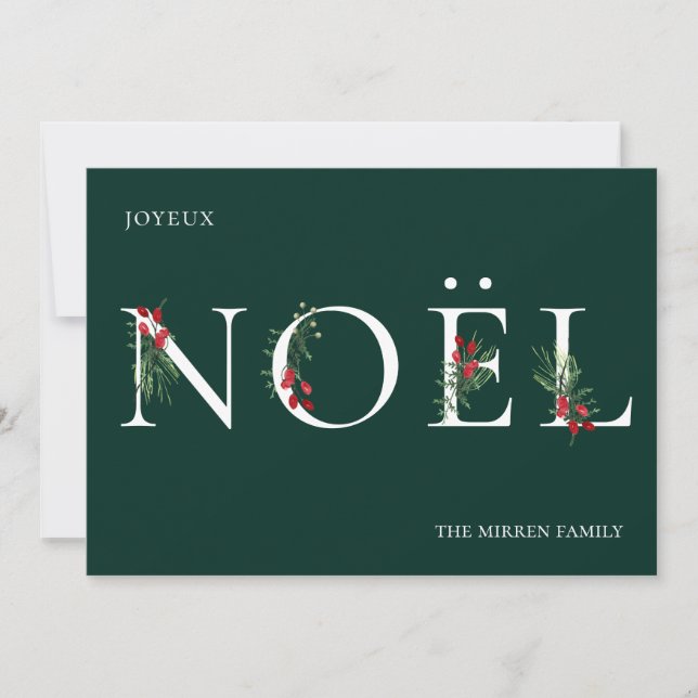 Botaniskt utsmyckat NOEL Platt julkort (Framsida)
