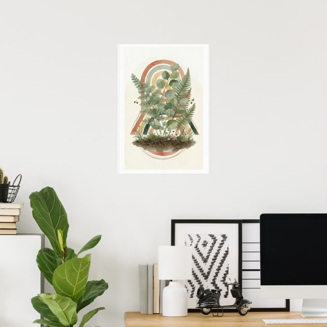 Botaniskt valv grönskande konsttryck | Boho Eukaly Poster (Hemmakontoret)