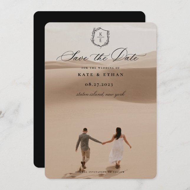 Botaniskt Vapensköld Monogram Bröllop Photo Spara Datumet (Fram/baksida)