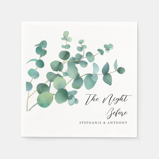 Botaniskt vattenfärgade eukalyptus natten före pappersservett (Framsidan)