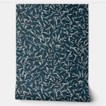 Botaniskt vattenfärgat grått-blått löv på mörk blå