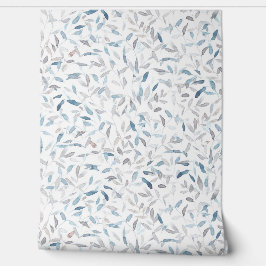 Botaniskt vattenfärgat grått-blått löv på vitt