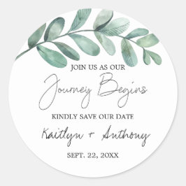 Botaniskt vattenfärgat Greenery Eucalyptus Classic Runt Klistermärke