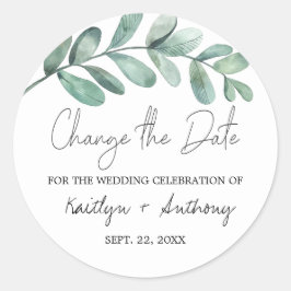 Botaniskt vattenfärgat Greenery Eucalyptus Classic Runt Klistermärke