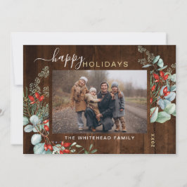 Botaniskt vattenfärgat Greenery Photo Mörk Wood Julkort