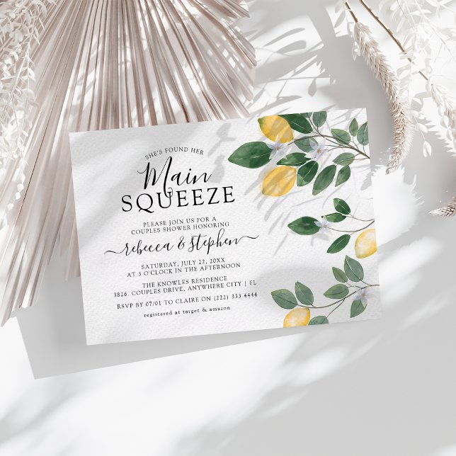 Botaniskt vattenfärgat Lemon Greenery - par duscha Inbjudningar (Skapare uppladdad)